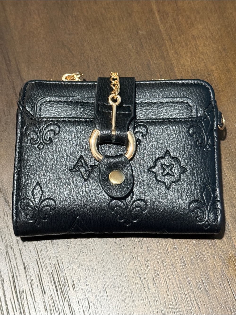 Adrienne Vittadini Small Black Wallet with Gold Hardware